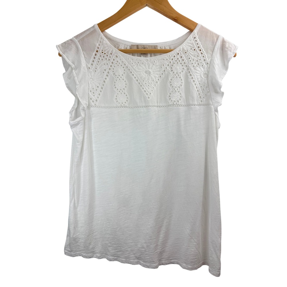 LOFT White Eyelet Cap Sleeve Blouse